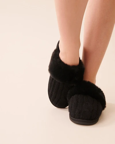 Cable Knit and Faux Fur Slippers