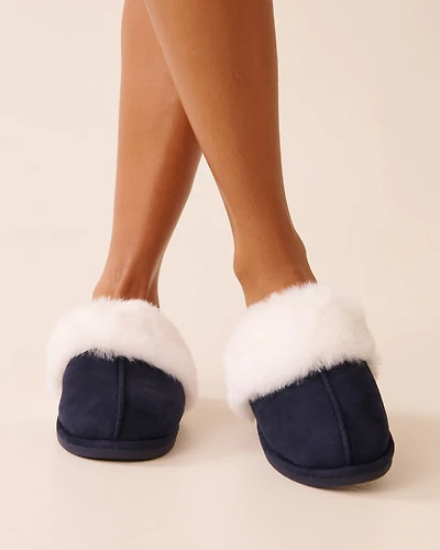 Faux Suede and Fur Slippers