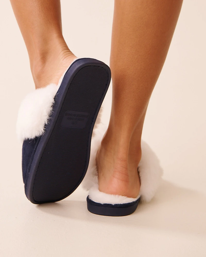 Faux Suede and Fur Slippers