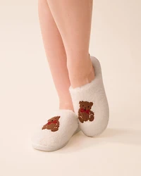 Pantoufles en fausse fourrure bouclée broderies moutons