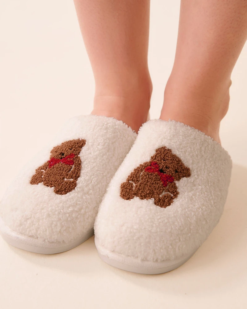 Pantoufles en fausse fourrure bouclée broderies moutons