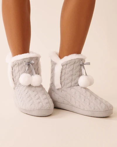 Pompom Knitted Bootie Slippers