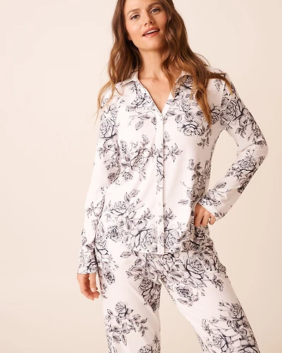 Chemisier ultra doux imprimé roses noires