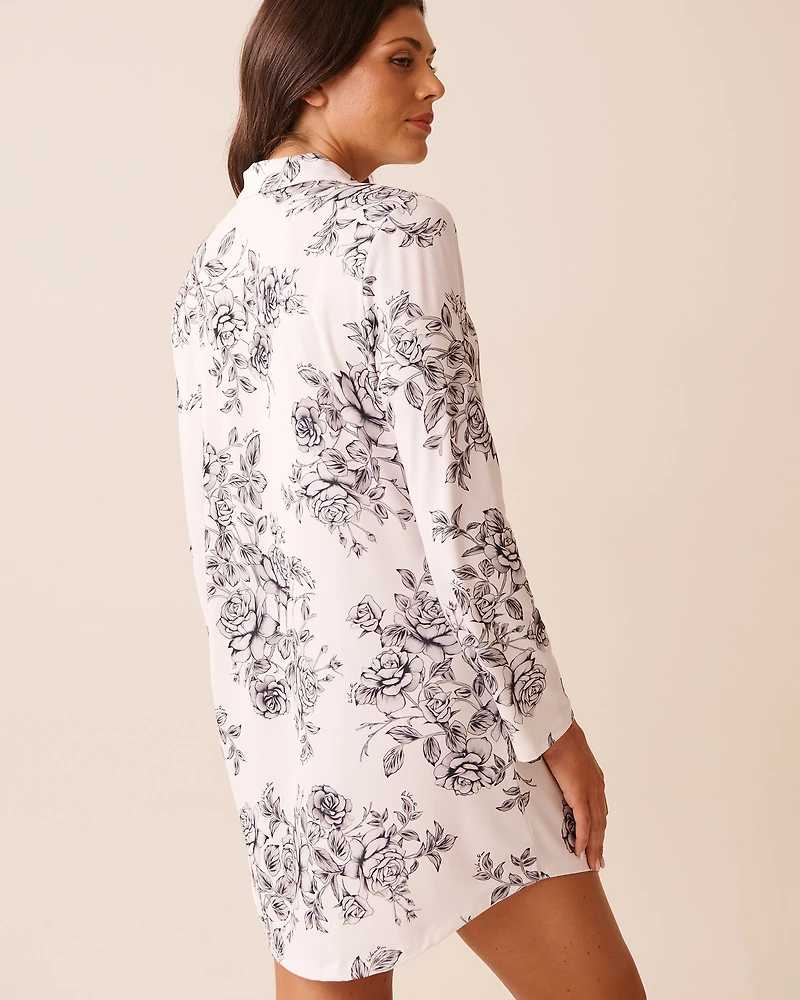Black Rose Print Super Soft Long Sleeve Sleepshirt