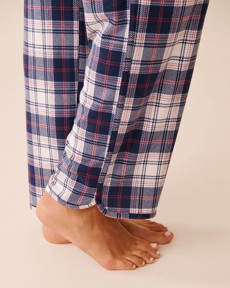 Pantalon de pyjama en fibres recyclées carreaux bleus