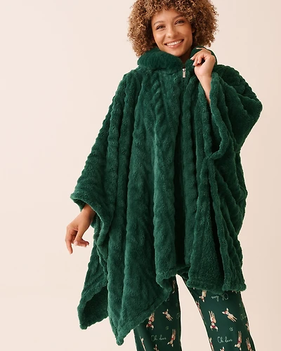 Cable Effect Soft Plush Hooded Cape