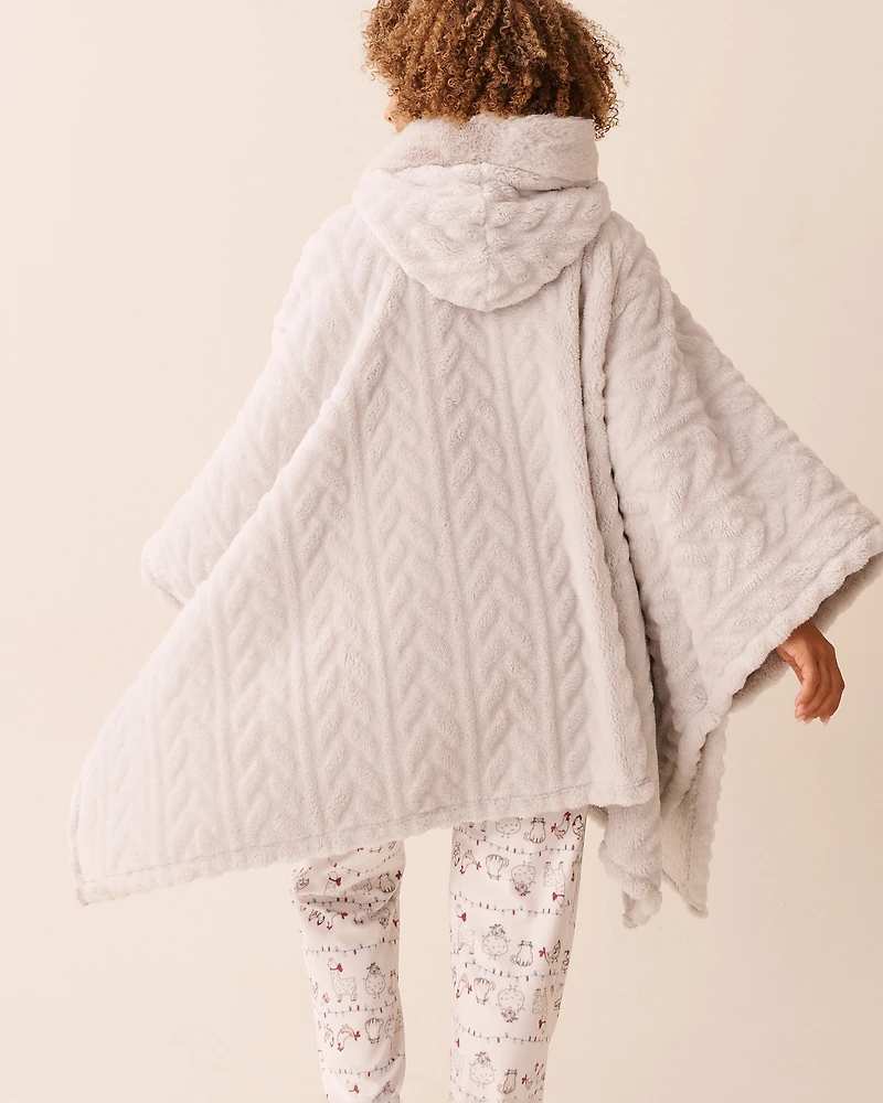 Cable Effect Soft Plush Hooded Cape