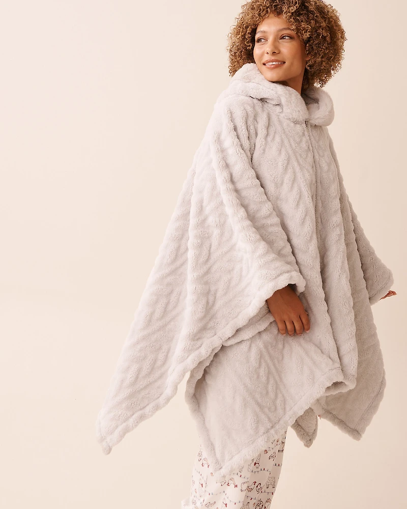 Cable Effect Soft Plush Hooded Cape
