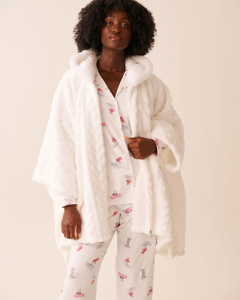 Cable Effect Soft Plush Hooded Cape