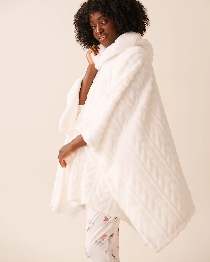 Cable Effect Soft Plush Hooded Cape