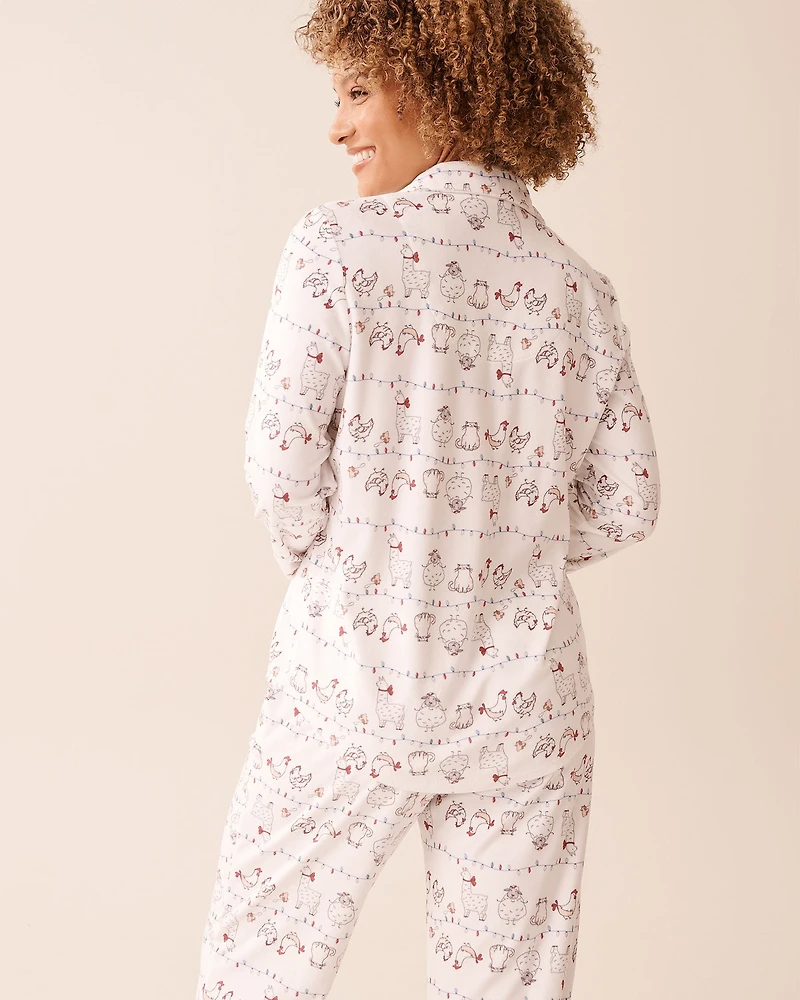 Chemisier manches longues en velours doux imprimé amis de la ferme