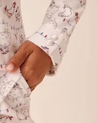 Farm Friends Print Soft Velour Button-down Shirt