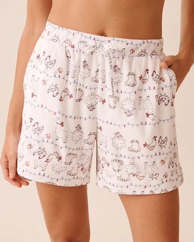 Farm Friends Print Soft Velour Pajama Shorts