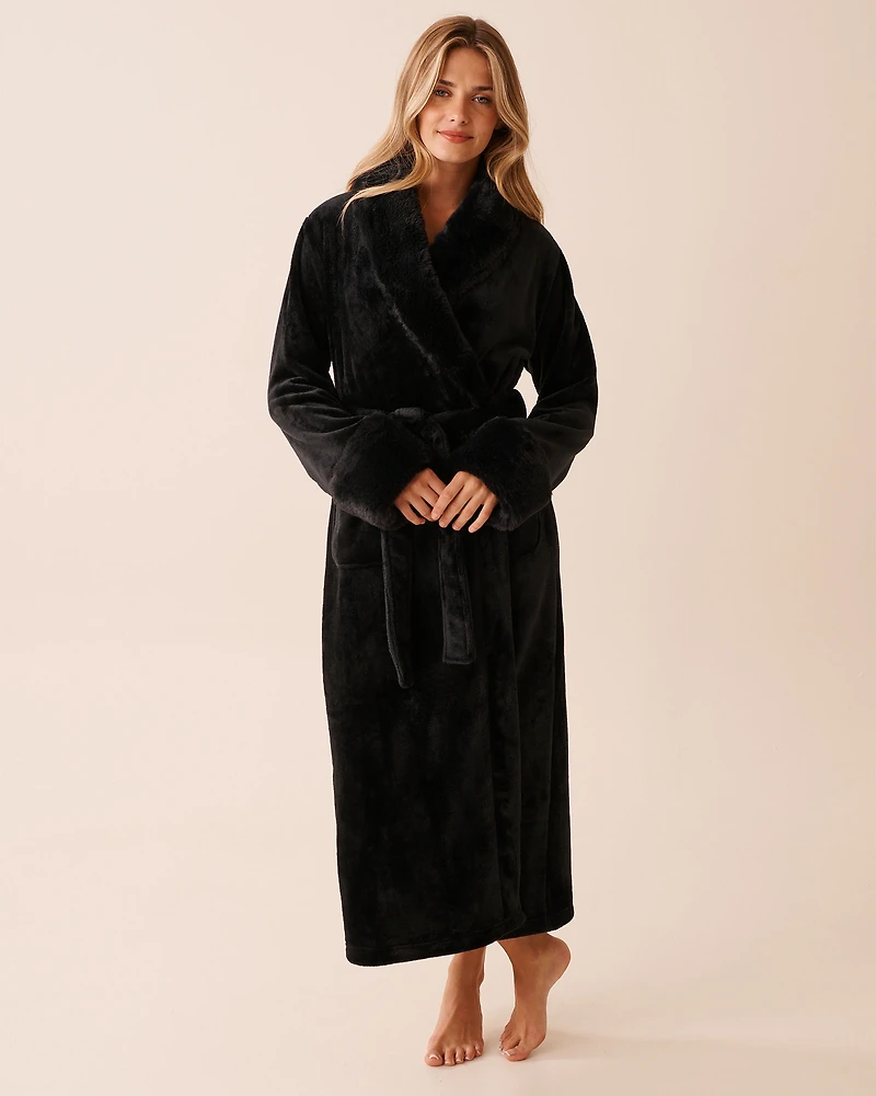 Faux Fur Collar Long Plush Robe