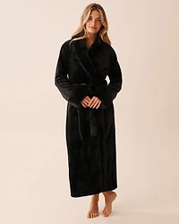 Faux Fur Collar Long Plush Robe