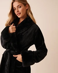 Faux Fur Collar Long Plush Robe