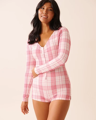 Pink Plaid Super Soft Long Sleeve Romper