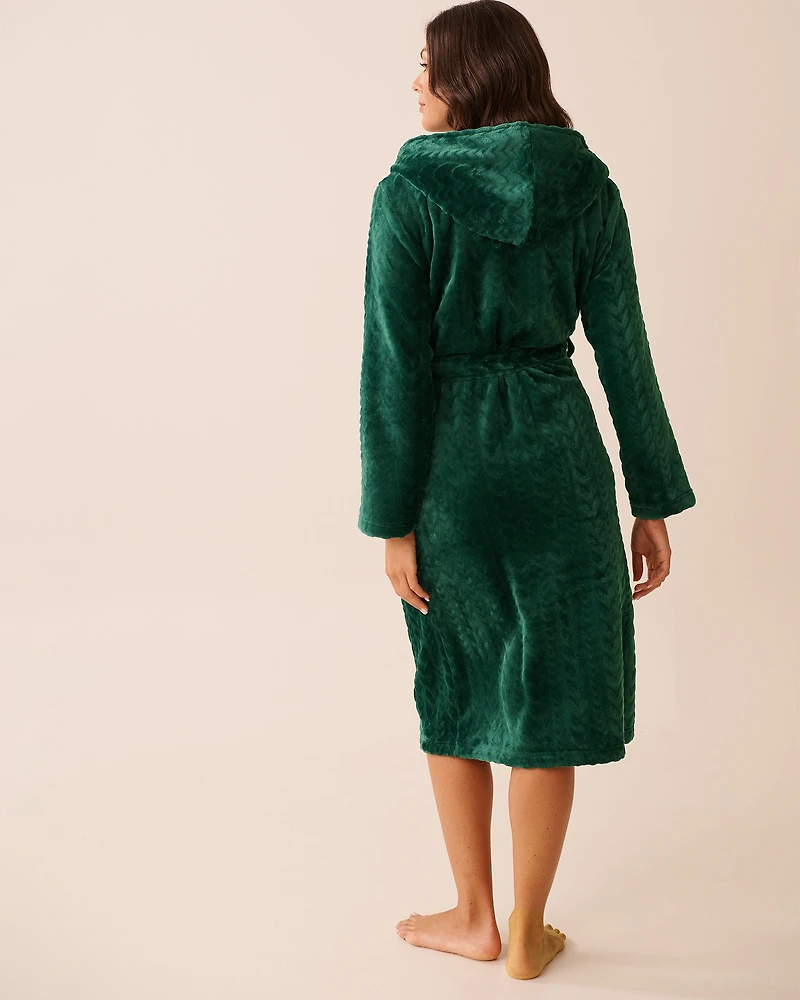 Recycled Fibers Soft Cable Knit Hooded Robe