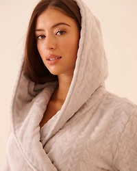 Recycled Fibers Soft Cable Knit Hooded Robe