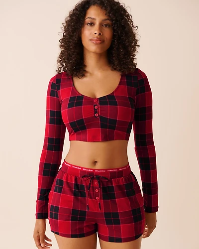 Buffalo Plaid Super Soft Long Sleeve Crop Top