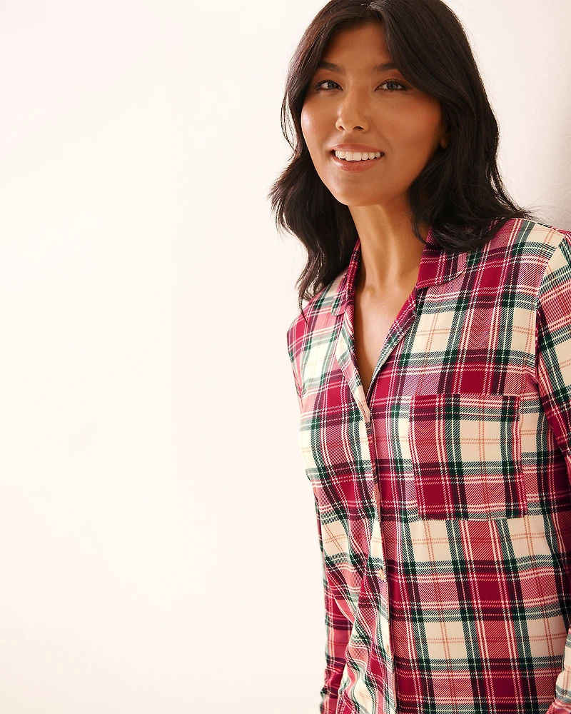 Chemise de nuit boutonnée ultra douce carreaux rouges