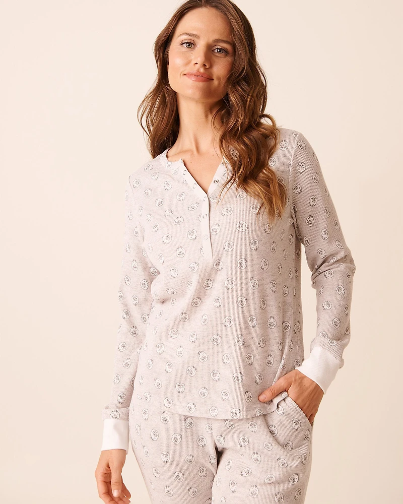 Sheep Print Waffle Knit Long Sleeve Shirt