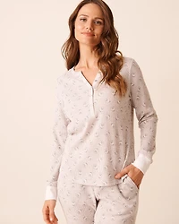 Sheep Print Waffle Knit Long Sleeve Shirt