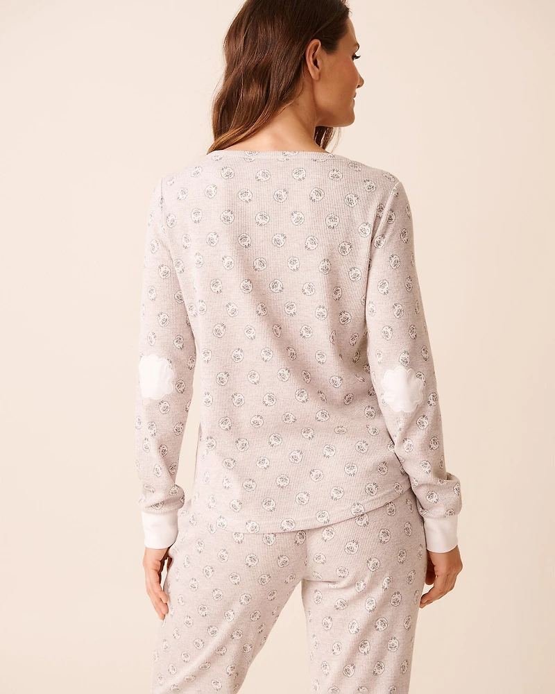 Sheep Print Waffle Knit Long Sleeve Shirt