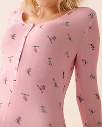 Red Bow Print Pointelle Long Sleeve Romper