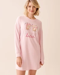 Skiing Bear Print Recycled Fibers Long Sleeve Sleepshirt