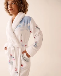 Robe de chambre à capuchon en peluche imprimé oursons skieurs