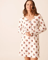 Teddy Bear Print Recycled Fibers Long Sleeve Sleepshirt