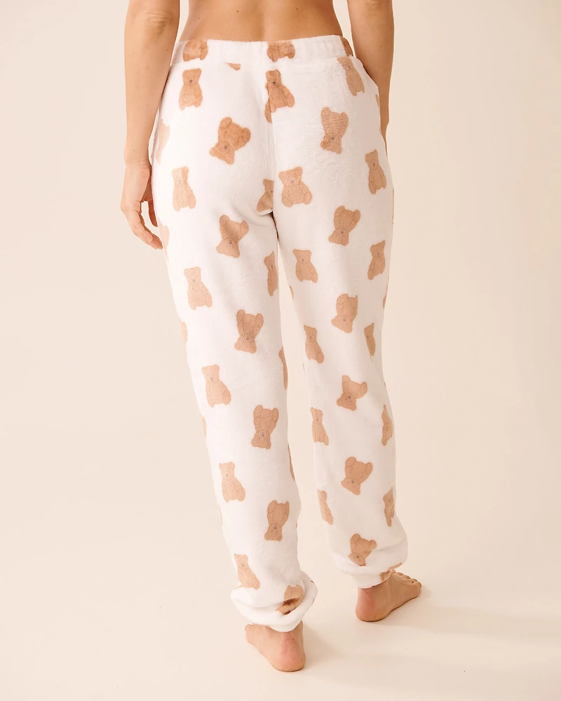 Teddy Bear Print Soft Plush PJ Set