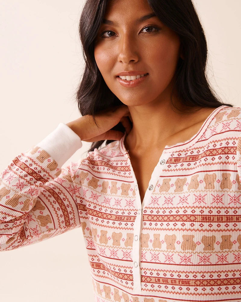 Sheep Print Waffle Knit Long Sleeve Sleepshirt