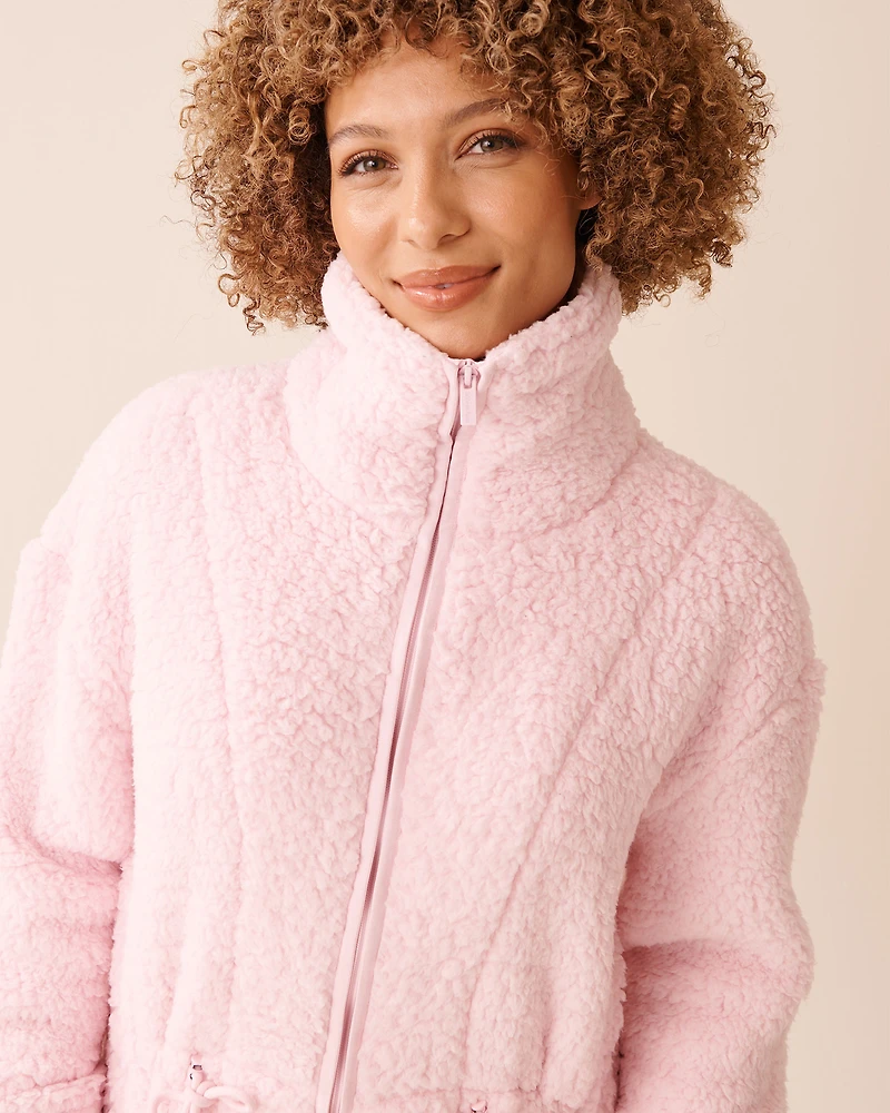 Zip-up Funnel Neck Sherpa Robe