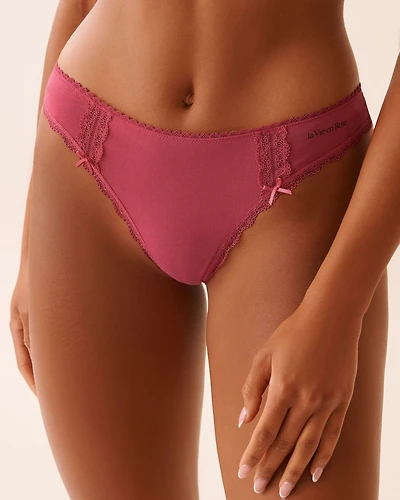 Cotton and Lace Detail Thong Panty