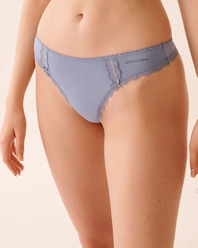 Cotton and Lace Detail Thong Panty