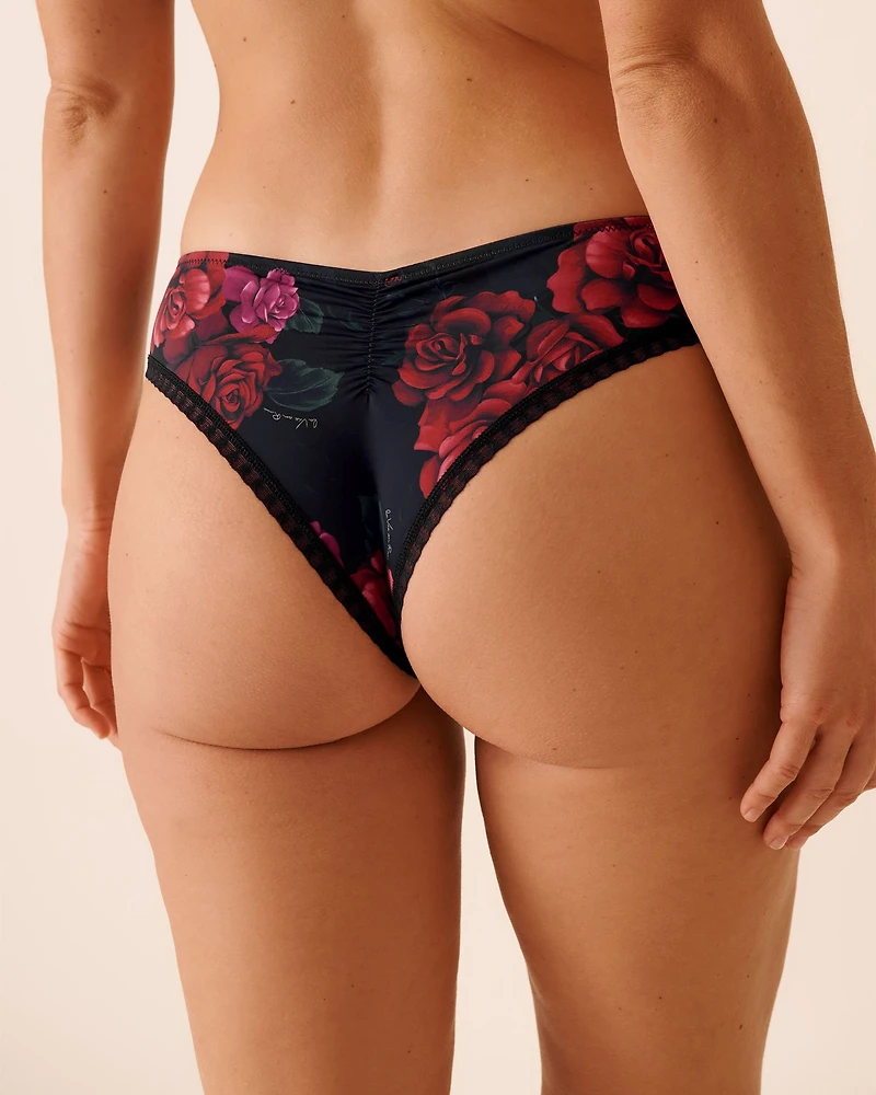 Microfiber and Scalloped Lace Cheeky Panty