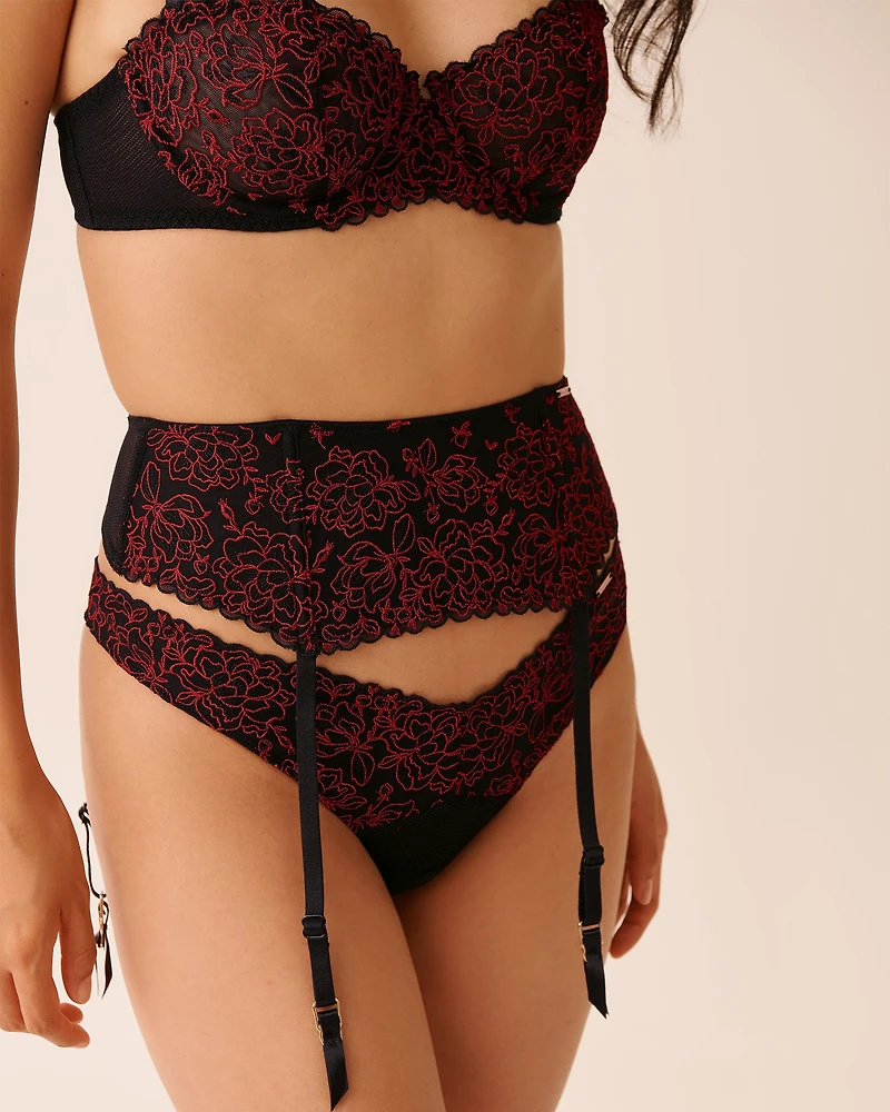 Embroidered Mesh Garter Belt