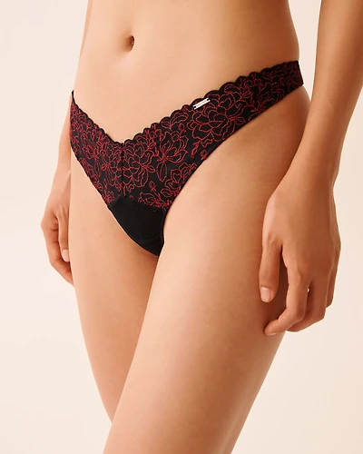 Embroidered Mesh High Leg Thong Panty