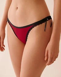 Microfiber and Lace Trim Thong Panty