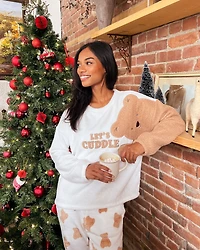 Teddy Bear Print Soft Plush PJ Set