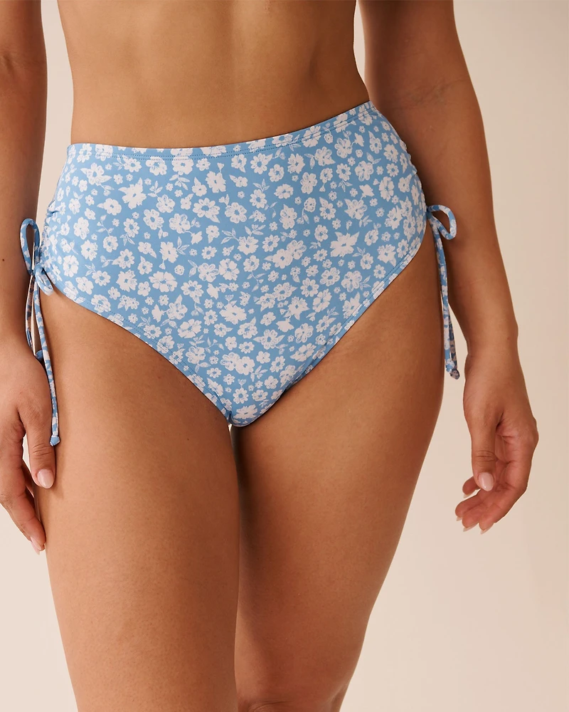 TEAL BLUE Side Tie High Waist Bikini Bottom