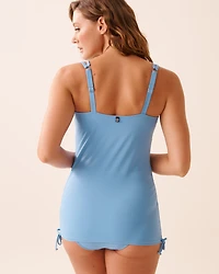 SERENE BLUE Double Strap and Side Tie Tankini Top
