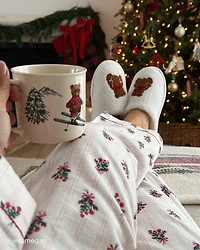 Pantoufles en fausse fourrure bouclée broderies moutons