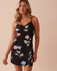 Tulip Print Lace Trim Nightie with Shelf Bra