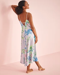 Lavender Garden Print Long Satin Nightie with Shelf Bra