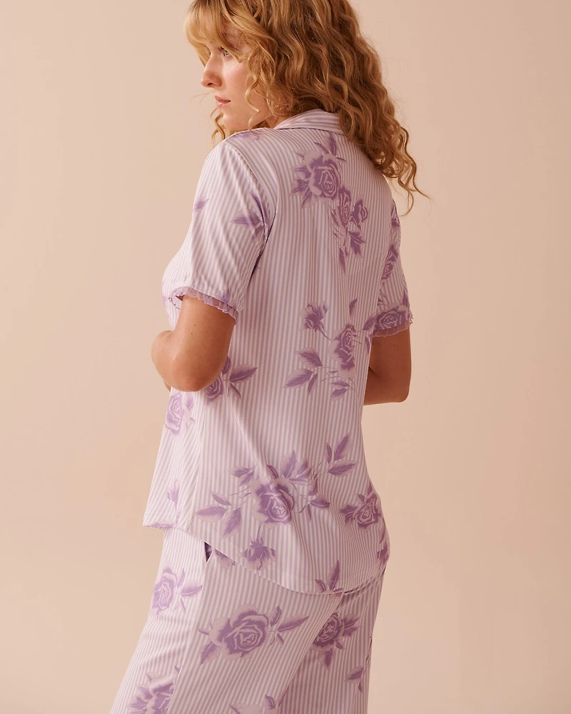 Lilac Rose Print Super Soft Button-down Shirt