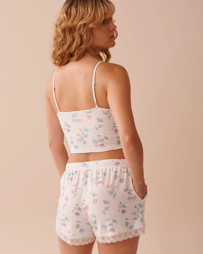 Tulip Print Super Soft Crop Cami with Shelf Bra