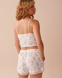 Tulip Print Super Soft Crop Cami with Shelf Bra